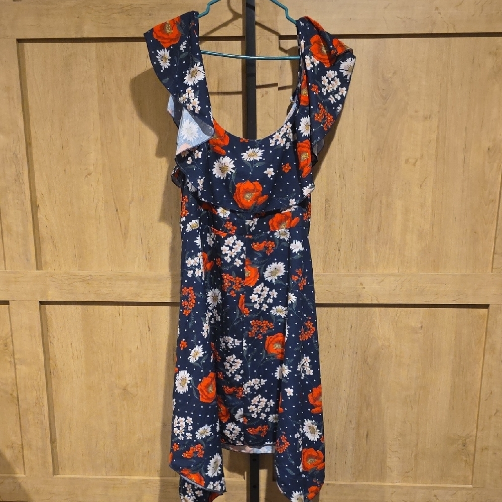 (J57) Rosegal Navy Floral Midi Dress Sz XL off Shoulder Sexy Look - Picture 6 of 9